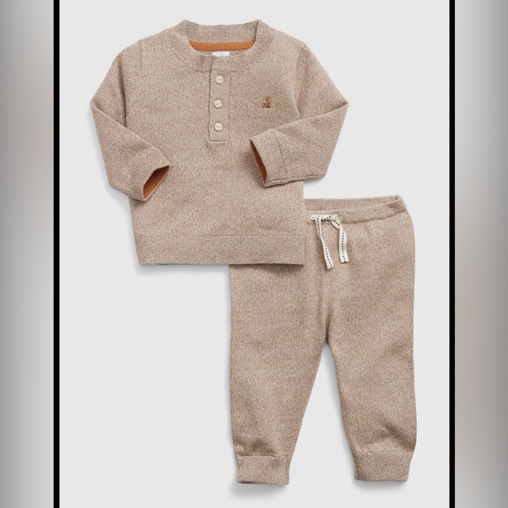 Gap Brown Knit Henley Top and Jogger Set